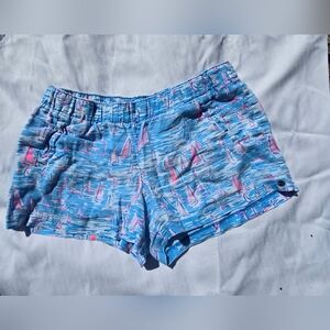 Lilly Pulitzer LILO 100% Linen 4” Shorts Zanzibar Blue Boatylicious Size XL